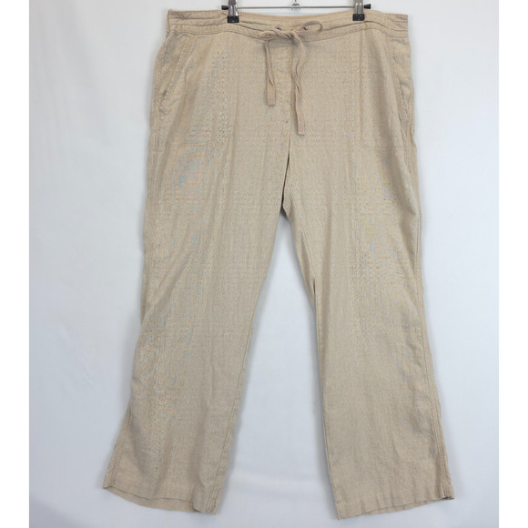Per Se Linen Pants Women XL Tan Adjustable Drawstring Waist Lagenlook Beachy - Picture 1 of 11
